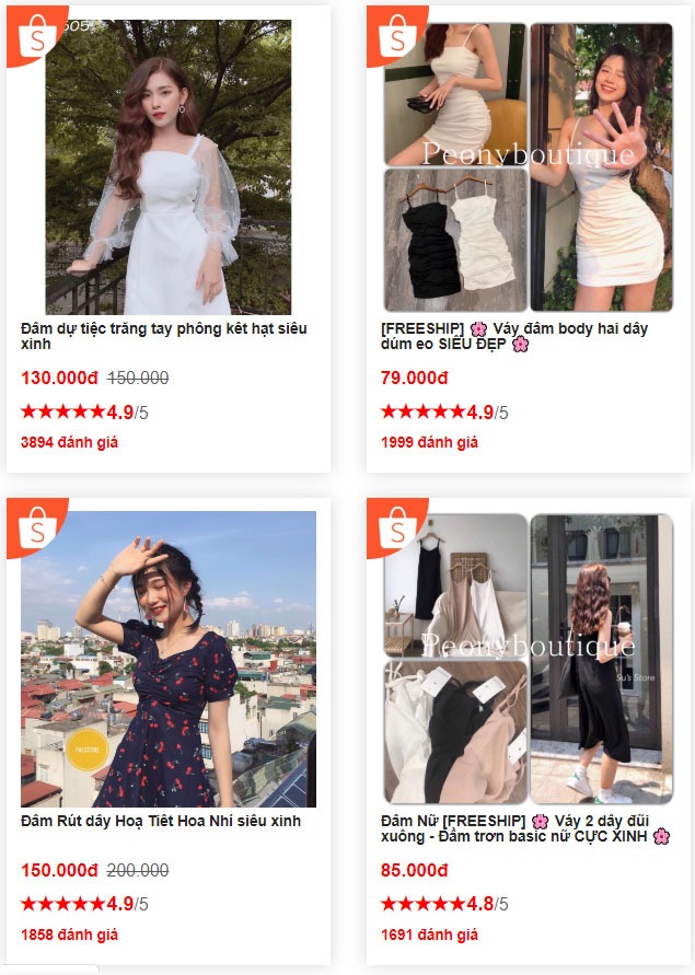 Top list đầm váy của các shop uy tín ngàn review